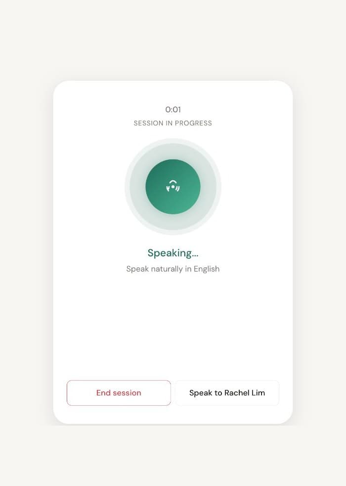 Wealthmate AI voice agent in active session showing speaking state